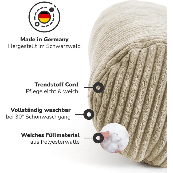mokebo Nackenrolle Das Nickerchen, aus Cord Stoff, auch als gemütliches Nackenkissen, Kissenrolle o. Zierkissen in Beige – Bild 3