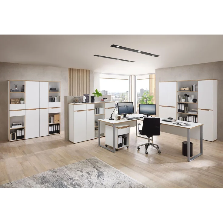 Büroschrank MEMPHIS 1-türig WH05 Front Weiß supermatt & Artisan Eiche – Bild 4