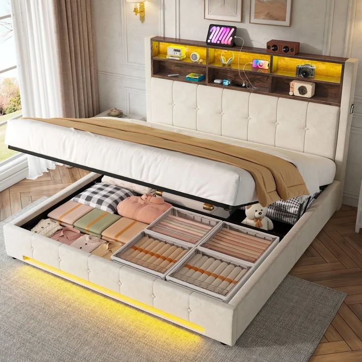 TavilaEcon Polsterbett mit Bettkasten und USB-C-Anschluss beige Liegefläche 180 × 200 cm – Bild 4