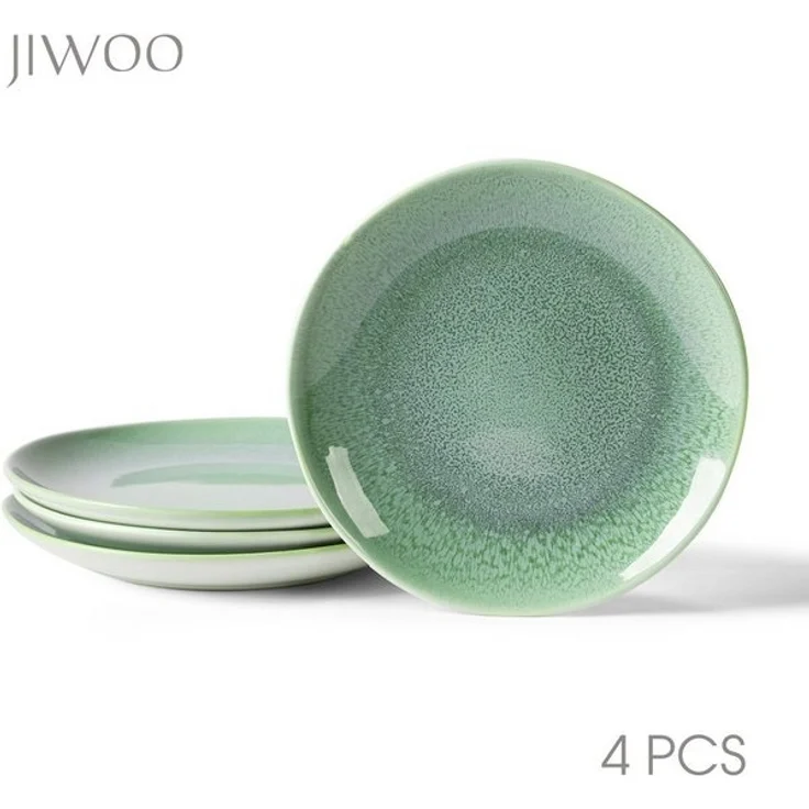 JIWOO Teller 4er Ø19,5cm, Speiseteller Steakteller Dessertteller Pastateller Plate, (4 St), Keramik Hochwertiges Tellerset Grün Mikrowellenofen Spülmaschine – Bild 4