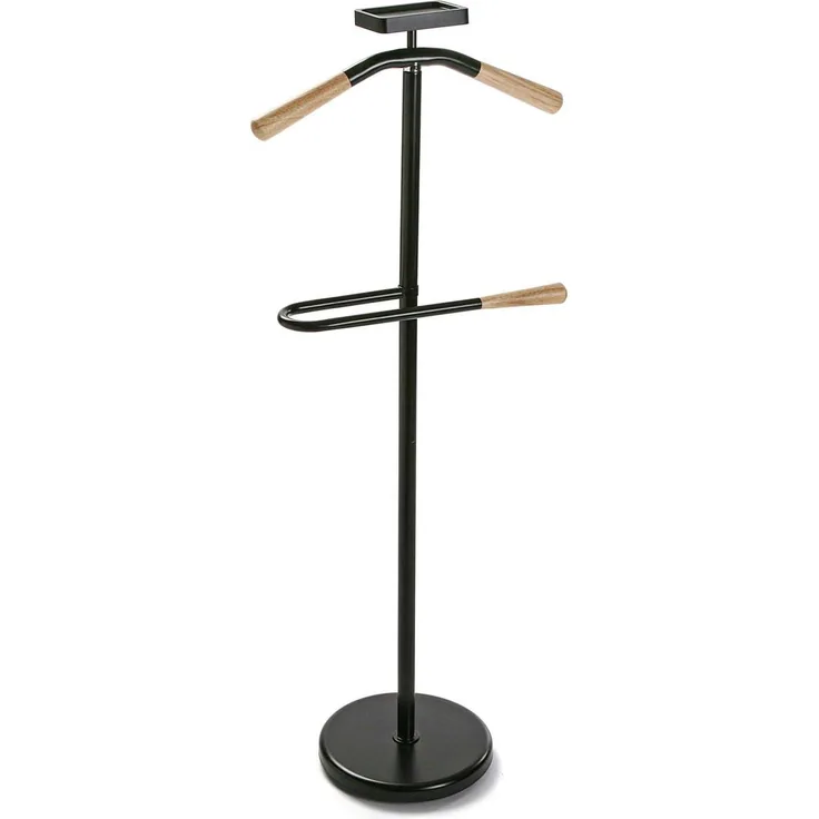Versa Cham Moderner und multifunktionaler Herrendiener mit 2 Haken oder Aufhängern für Männer- oder Damenkleidung, Maßnahmen (H x L x B) 108 x 44 x 25 cm, Metall, Farbe: Schwarz und Holz