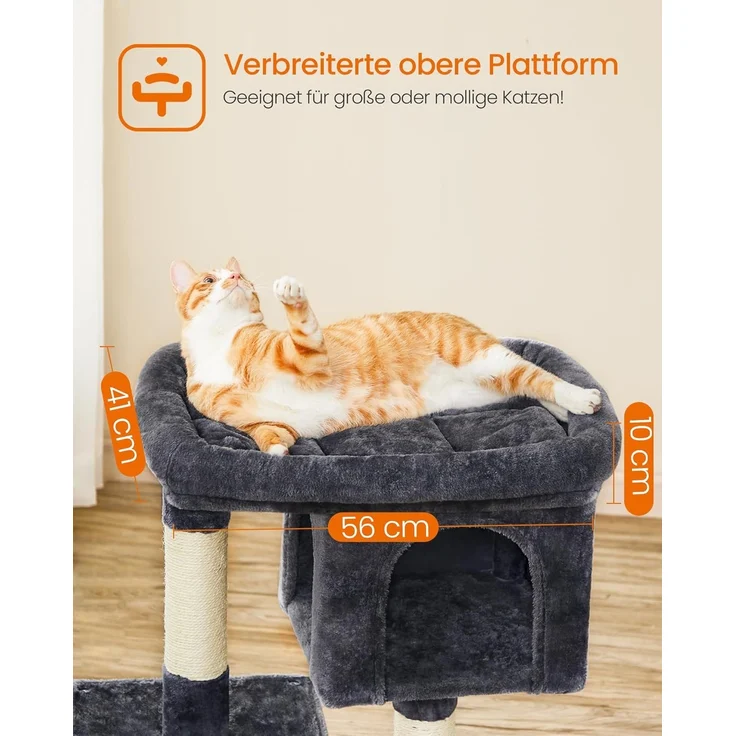 Feandrea Kratzbaum, 84 cm Katzenbaum, L, Katzenhaus für große Katzen bis zu 7 kg, große Plattform, 2 Katzenhöhlen, Sisalstämme, rauchgrau PCT61G – Bild 3