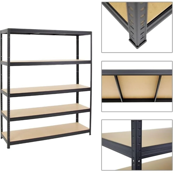PROREGAL Mega Deal 5er-Set Schwerlastregale Giant Elephant 180 x 150 x 45 cm mit 5 Ebenen Fachlast 200kg Schwarz, Kellerregal, Steckregal, Garagenregal, Lagerregal – Bild 4