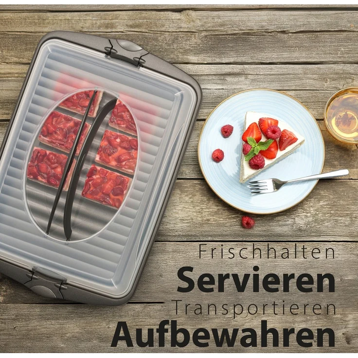 Hausfelder Kuchentransportbox Tortentransportbox eckig (Blechkuchen), Kunststoff, (Set, 2-tlg, 1 Box), Transportboxen mit Deckel – Bild 1