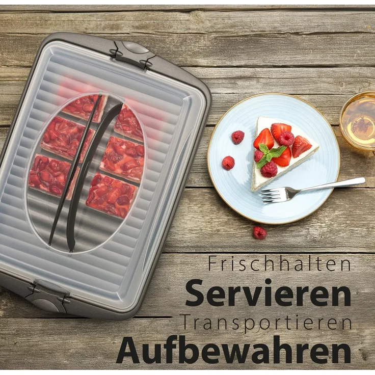 Hausfelder Kuchentransportbox Tortentransportbox eckig (Blechkuchen), Kunststoff, (Set, 2-tlg, 1 Box), Transportboxen mit Deckel