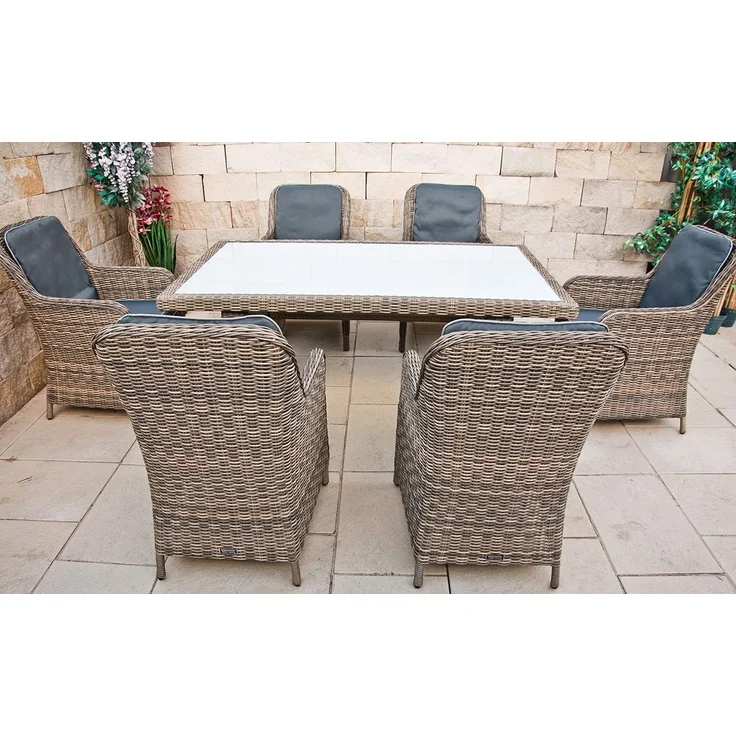 Ragnarök Möbel-Design Garten-Essgruppe Esstisch Set Kingchair, (Set, Polyrattan, Alu), Set bestehend aus 6 bequemen Sessel, 1 großem Tisch – Bild 4