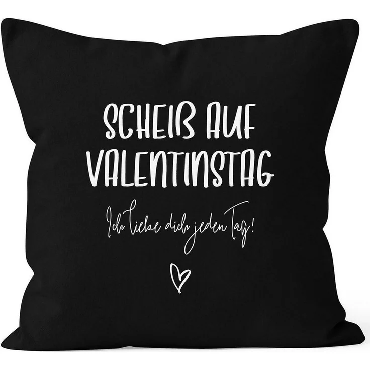MoonWorks Dekokissen Kissen-Bezug Geschenk Valentinstag Scheiß auf Valentinstag Ich liebe dich jeden Tag Valentinstagsgeschenk Kissen-Hülle Deko-Kissen Baumwolle MoonWorks® – Bild 4