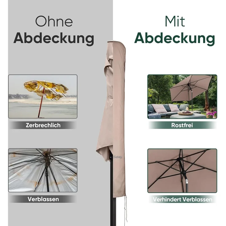 Sekey Schutzhülle für Ø 300 cm Sonnenschirm, Abdeckhauben für Sonnenschirm,100% Polyester, Taupe – Bild 4