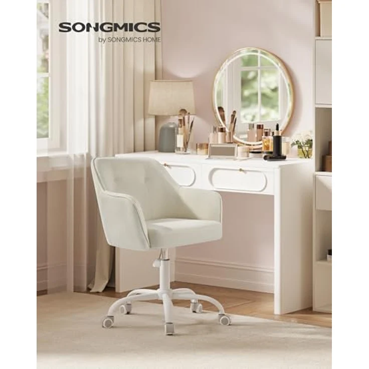 SONGMICS Homeoffice-Stuhl, Drehstuhl, Schreibtischstuhl, höhenverstellbar, bis 110 kg belastbar, Cord, für Arbeitszimmer, Schlafzimmer, sandbeige OBG019LZ01 – Bild 3