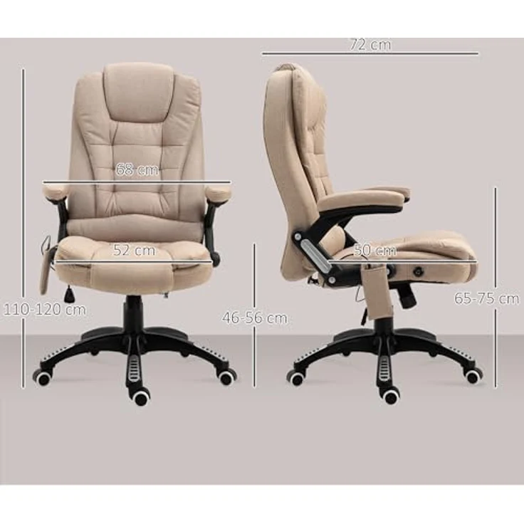 Vinsetto Schreibtischstuhl mit Vibrationsmassage, Heiz-, Liegefunktion, ergonomisch (Massagesessel, 1 St), für Wohnbereich, Braun – Bild 4