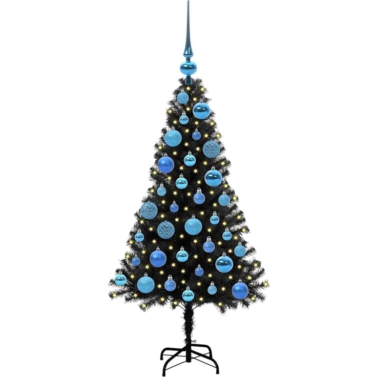 vidaXL Weihnachtsbaum mit LED-Beleuchtung Schwarz 120 cm PVC und Stahl 3396463 – Bild 3