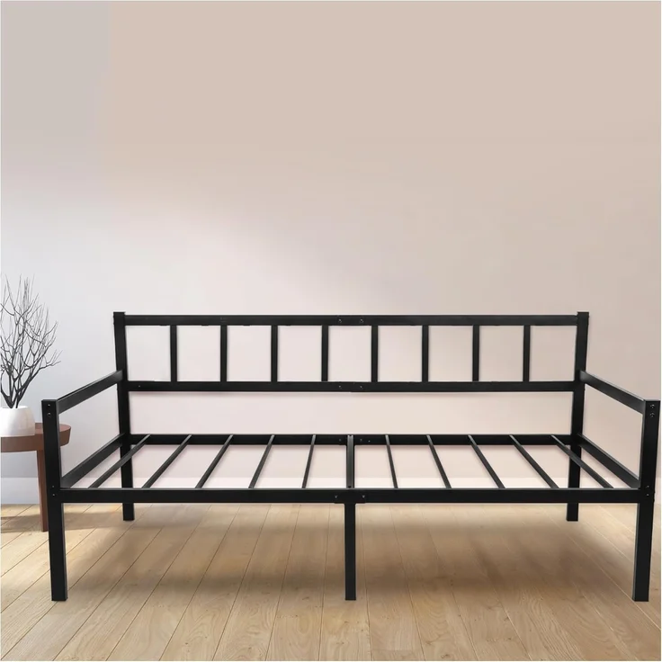 Tagesbett Metallbett 2-1 - Bettsofa 92x192 cm - Bettgestell für Matratzen 90x190 cm - Schlafsofa mit Lattenrost - Bett Bed Frame - Einzellbett - Metall Schwarz – Bild 1
