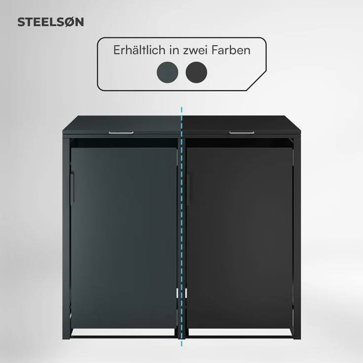 STEELSØN 'Thoria' Mülltonnenbox 2er je 240 Liter, graphitschwarz, Mülltonnenverkleidung aus Stahl, wetterfest, 116x80x134 cm, Müllbox für 2 Tonnen – Bild 7