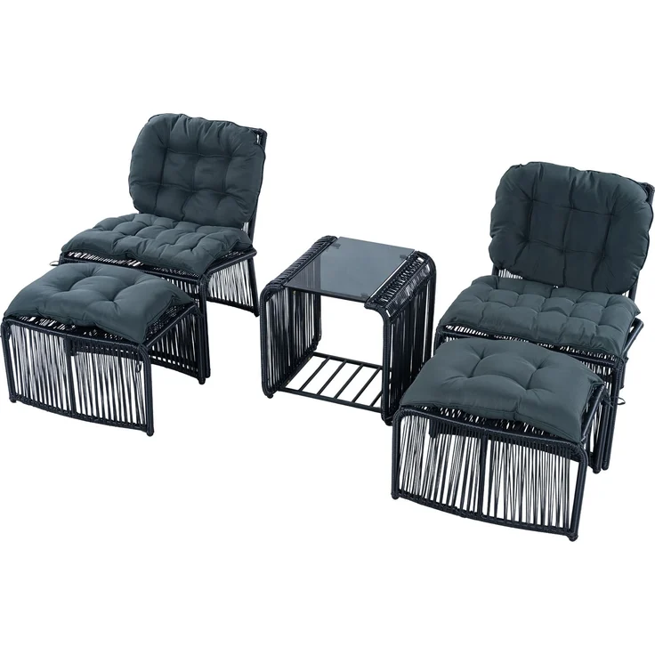 LVHOM Gartenmöbel-Set 5-tlg, Balkonmöbel-Set mit 2 Sessel, 2 Hocker und Tisch, inkl. Sitzpolster, Sitzgruppe Polyrattan, Wetterfestes Lounge-Set – Bild 2