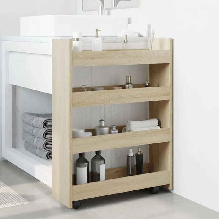 vidaXL Aufbewahrungswagen Schmal 4 Etagen Sonoma Eiche Holzwerkstoff 855261 – Bild 2