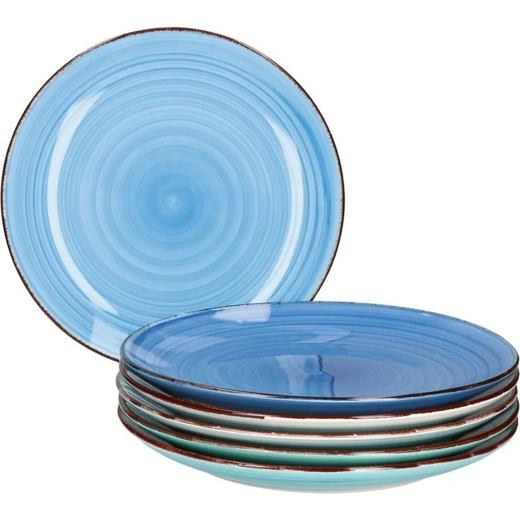 6er Blue Speiseteller Landhausstil Ø27cm Essteller 6 Blautöne Meer/Ozean Optik Steingut