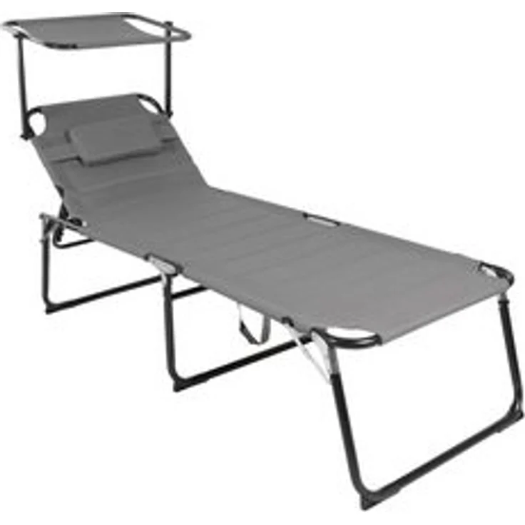 Spetebo Gartenliege Aluminium Gartenliege XXL mit Sonnendach - grau, Stück, 1 St, Gartenliege, Relax Sonnenliege inklusive Kopfkissen – Bild 4