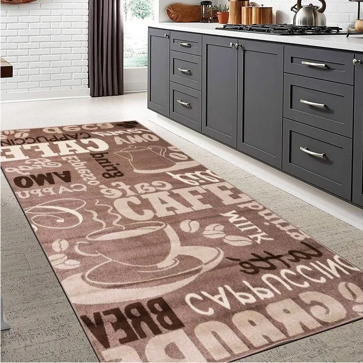 Vimoda Küchenläufer Trendiger Kaffee Teppich, Rechteckig, Höhe: 5 mm, Muster Kaffee, Kaffeetasse, Cappuccino, Küche, Esszimmer, Flur – Bild 3