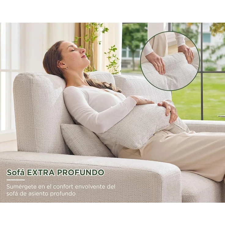 Sofa 220 cm 3-Sitzer 59 cm Sitztiefe Beige Chenille – Bild 4
