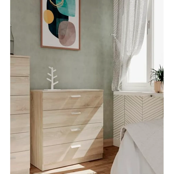 Muebles Pitarch | Kommode 4 Schubladen mit Metallführungen, Schlafzimmerkommode, Cambrian Eiche, 78 x 74 x 40 cm (Höhe x Breite x Tiefe), Kollektion Tibet – Bild 3