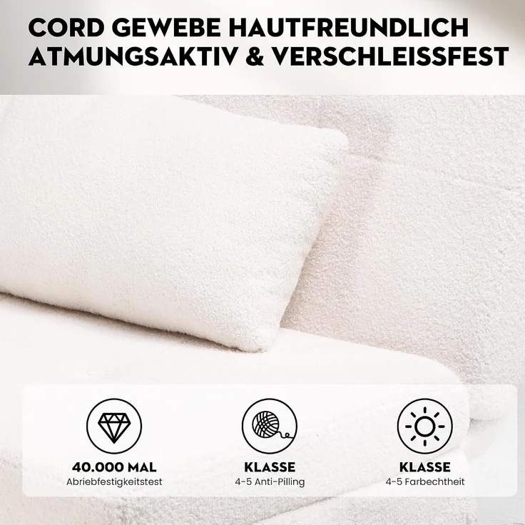 COMHOMA Schlafsofa mit Schlaffunktion, Sofa überzug Futon Klappsofa, Bettcouch, ecksofa, Couch Gästebett, 3-Sitzer Sofa, mit verstellbare Rückenlehne aus Teddystoff Weiß – Bild 5