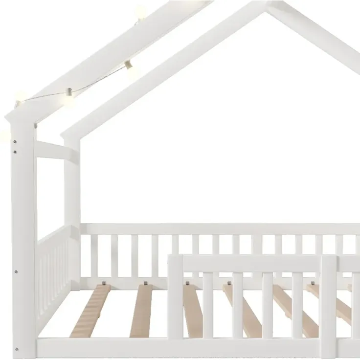 Hausbett mit Lattenrost und Rausfallschutz, 140x190cm, Kinderbett, Jugendbett, Einzelbett, Kiefer – Bild 10