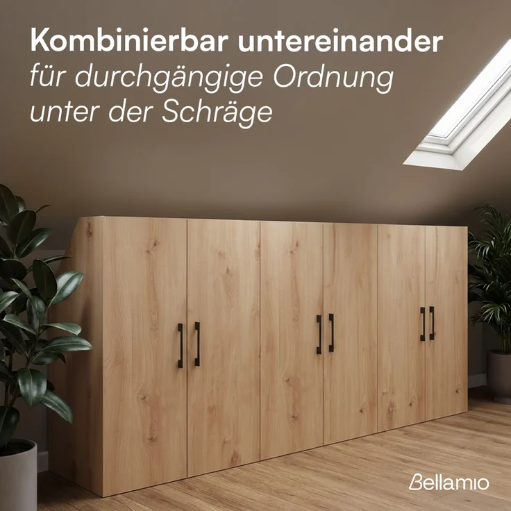 Bellamio 'Aland' Dachschrägenregal mit Türen, Eichenoptik, 100x52x90 cm, Schrank für Dachschräge mit 3 Fächern – Bild 5
