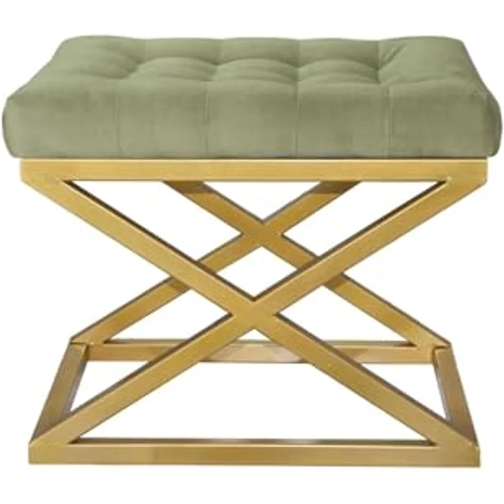 Atelier Del Sofa Stylish Pouffe with Metal Frame, 50 cm Width, 42 cm Height, 40 cm Depth | 100% Polyester Babyface, Elegant Gold & Green Design | Perfect for Modern Living Spaces – Bild 1