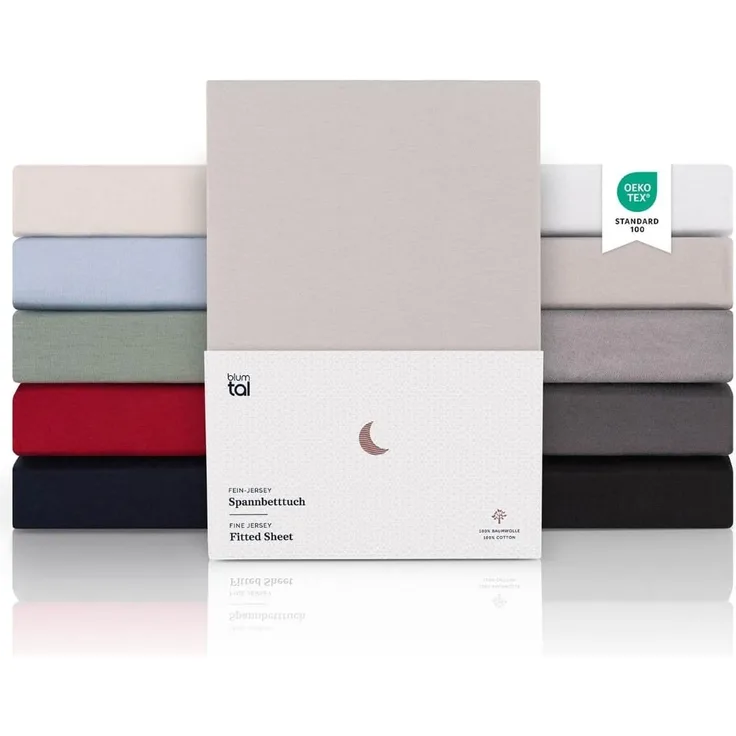 Blumtal® 2er Set Premium Jersey Topper Spannbettlaken 180/200x200 cm, Oeko-TEX Zertifiziert, Superweiches 100% Baumwolle Bettlaken, bis 10cm Topper höhe, Moonlight Grey - Grau