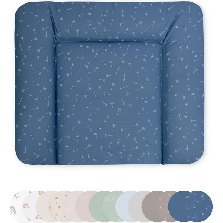 Ehrenkind® Abwaschbare Wickelauflage - Hygienisch, Sicher und Vielseitig in Jeansblau Pusteblume| Wickelauflage 72x85 | Wickelunterlage | Wickeltischauflage abwaschbar
