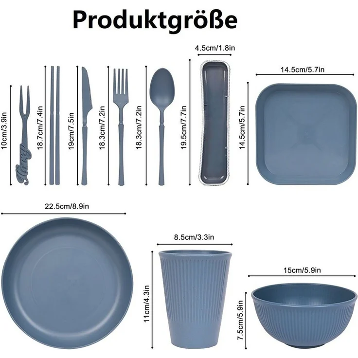 OSTWOLKE Geschirr-Set Camping Geschirr Besteckset Geschirrset Outdoor Besteck 5 Personen (1-tlg), 5 Personen, PP + Weizenelement, Geschirr-Set, Tafelservice, Spülmaschinenfest – Bild 2