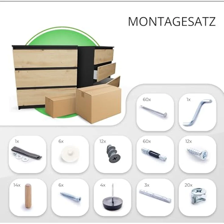CDF Kommode mit Schublade Anthrazit/Artisan Schrank Schubladenschrank 3 Schubladen Malm Kommode viel Stauraum Geeignet für Wohnzimmer Schlafzimmer Komodenschrank Organizer Kleidung 40T x 70B x 75H cm – Bild 6