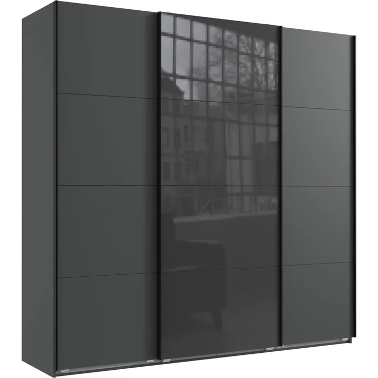 Schwebetürenschrank Kleiderschrank B225 cm extra H236 cm 3-trg. Grafit, 1x Tür Glas Grau – Bild 1