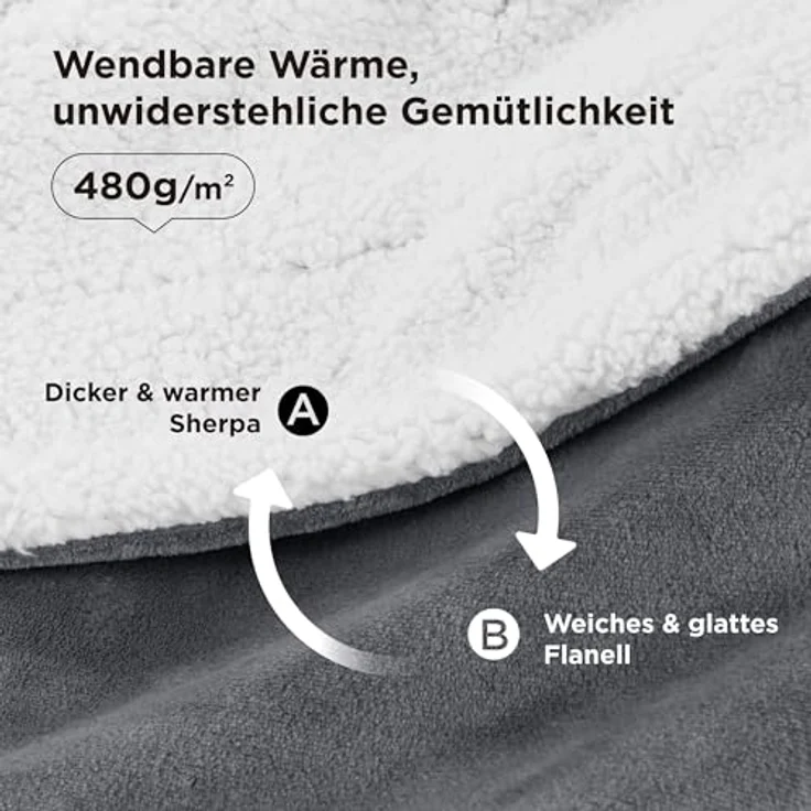 BEDSURE Decke Sofa Kuscheldecke Grau - warm Sherpa Sofaüberwurf Decke, Dicke Sofadecke Couchdecke, 150x200 cm XL Flauschige Wohndecke für Couch – Bild 4
