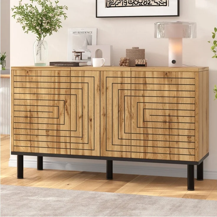 Merax Sideboard mit Wellenmuster, Aufbewahrungsschrank Küchenschrank Flurschrank (1 St), Kommode mit 3 Türen mit Push-Open-Funktion & Stauraum, 120 x 35 x 68 cm – Bild 3