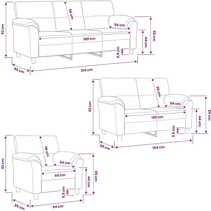 vidaXL Sofa-Set 3 Stk. Creme Samt 3430470 – Bild 9