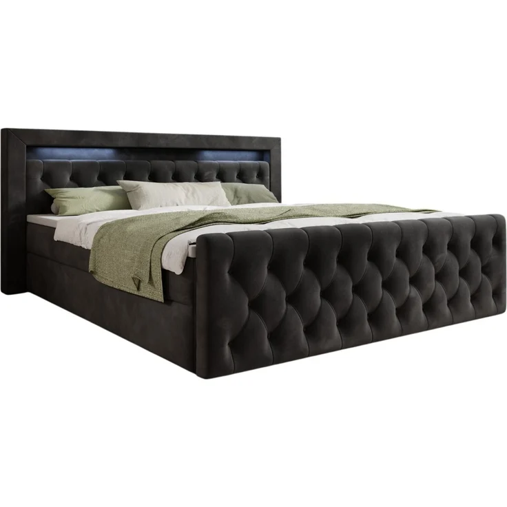 thematys Boxbett LED mit Bettkasten 160x200cm, mit Bonnellfederkernmatratze H3, Bouclé/Velours, mit Stauraum, mit 3 cm Topper, Grafit (Velutto 19), Art.-Nr. S04JN0YRA5N – Bild 4