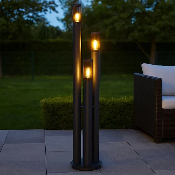 LED Stehleuchte, 3-Flammig, Edelstahl, anthrazit, rauch, H 170 cm – Bild 5