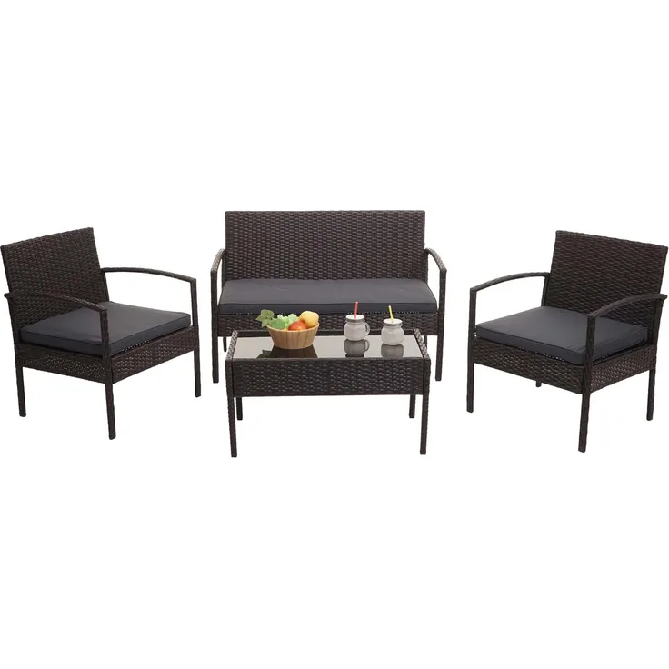 Poly-Rattan Garnitur HWC-F56, Balkon-/Garten-/Lounge-Set Sitzgruppe ~ braun, Kissen dunkelgrau