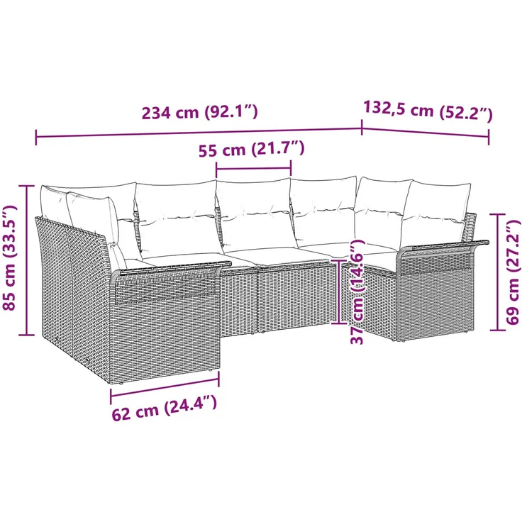 vidaXL Gartensofa-set mit Kissen 6 pcs Grau Poly-Rattan 3345505 – Bild 11
