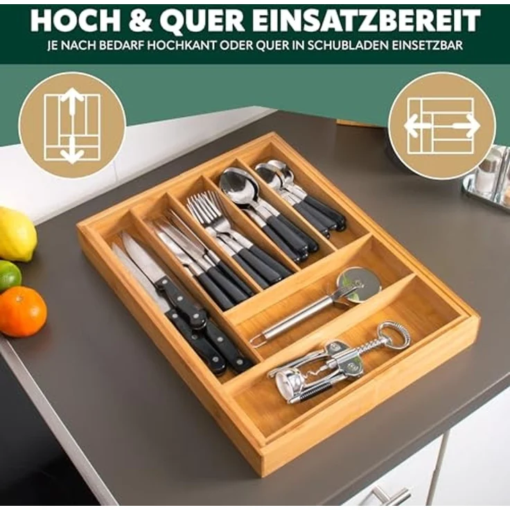 Besteckkasten ausziehbar / Bambus / ca. 33,7 - 50 x 44,7 cm Schubladeneinsatz Besteckeinsatz – Bild 4
