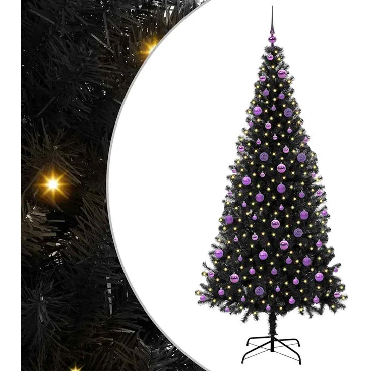 vidaXL Weihnachtsbaum mit LED-Beleuchtung Schwarz 210 cm PVC und Stahl 3396493 – Bild 2