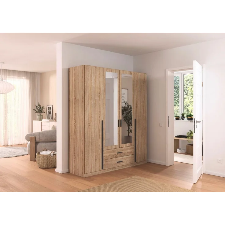 rauch Kleiderschrank Schrank Garderobe Mehrzweckschrank Schlafzimmer Ankleide Möbel GAMMA (in 3 Ausstattungen BASIC/CLASSIC/PREMIUM (inkl. SOFT-CLOSE-Funktion) Eiche Sonoma, 181 cm breit, 2 Schubladen MADE IN GERMANY – Bild 2