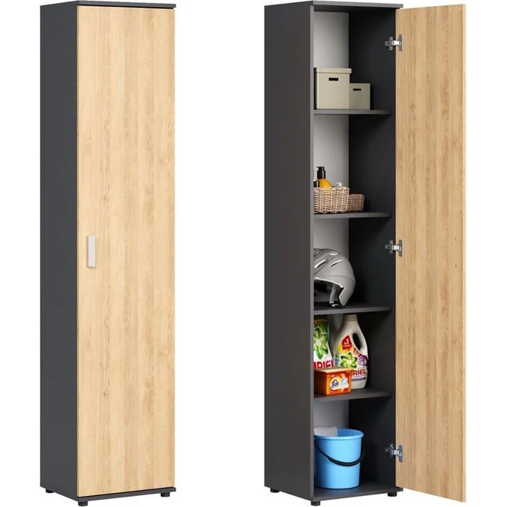 Home Collective Mehrzweckschrank Schmaler Schrank 40 cm breit mit 1 Tür & 4 Einlegeböden (Universalschrank Haushaltsschrank für Haushalt, Flur, Büro oder Schlafzimmer) 40x35x184 cm (BxTxH), Anthrazit-Artisan – Bild 1