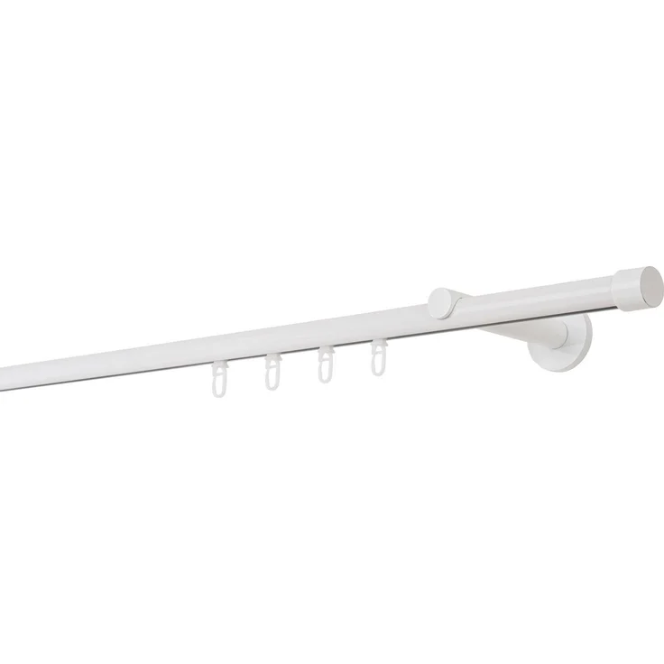Gardinenstange auf Maß Innenlauf 20mm Cap 1-lauf Vorhangstange Wandträger 12cm Stilgarnitur Gleiter für Vorhänge - Weiß - 100cm – Bild 1
