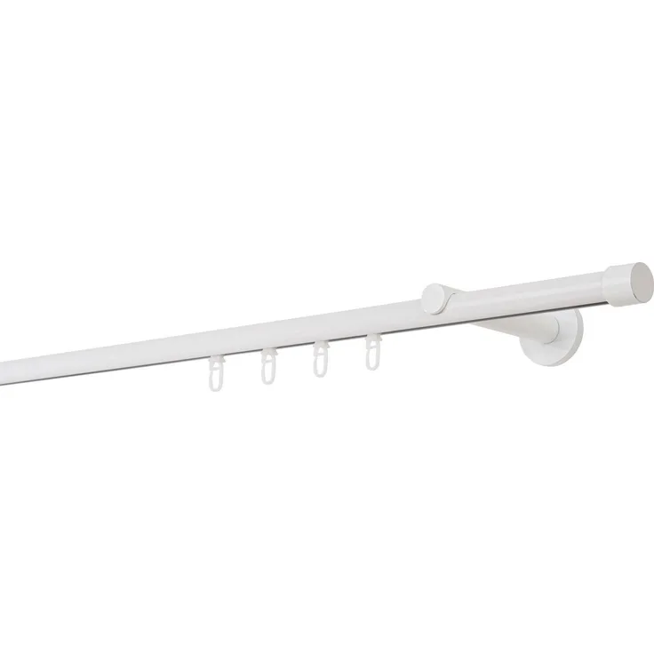 Gardinenstange auf Maß Innenlauf 20mm Cap 1-lauf Vorhangstange Wandträger 12cm Stilgarnitur Gleiter für Vorhänge - Weiß - 100cm