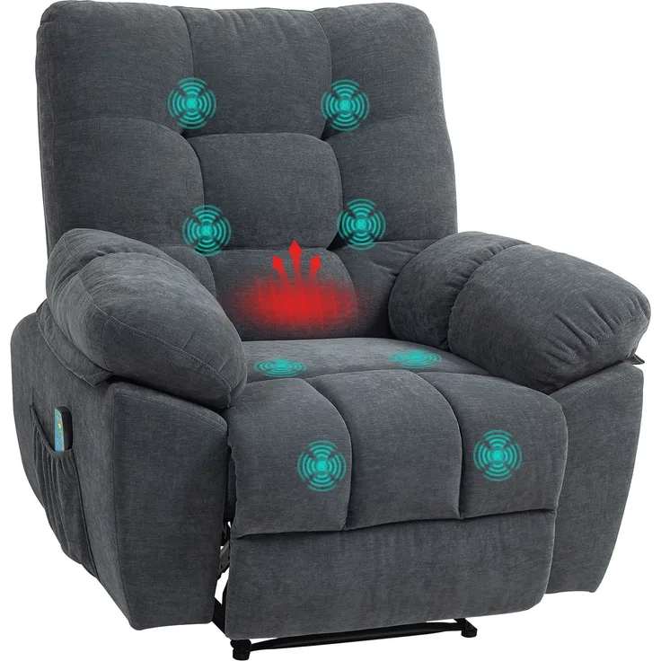 MELAYR, Recliner-Sessel, Massage-Polstersessel mit 8 Vibrationspunkten, 102 x 100 x 107 cm, Dunkelgrau