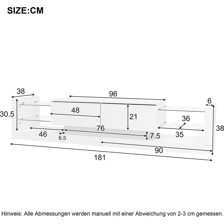 Merax TV-Wandschrank-Set, Weißes TV-Schrank + Weißes Couchtisch, Weißes Hochglanz-Wandschrank, Wohnzimmerset, Hochglanz-Set mit LED-Leuchten – Bild 5