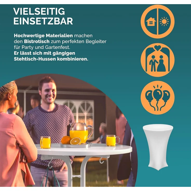 Casaria® Stehtisch Ø 70 cm Klappbar Rund Stabil Garten Hoch Holz pulverbeschichtet Metall Hochtisch Bistrotisch Partytisch Bartisch Biertisch Weiß – Bild 6