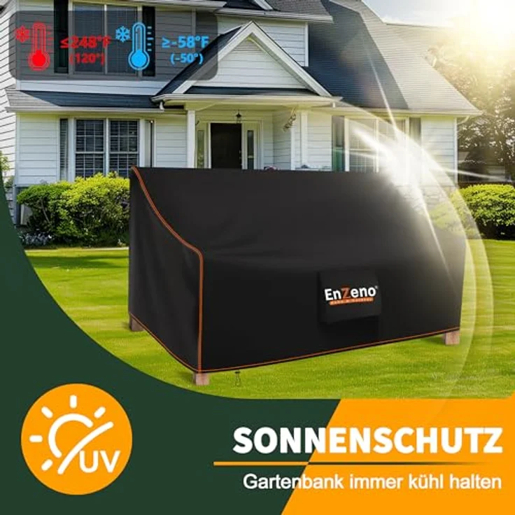 Enzeno Gartenbank Abdeckung 3 Sitzer,164x66x63/89cm Schutzhülle für Garten Bank mit Belüftungsöffnungen,Wasserdichtes Winddicht Abdeckplane Gartenbank,für Terrassenbänke im Freien – Bild 5
